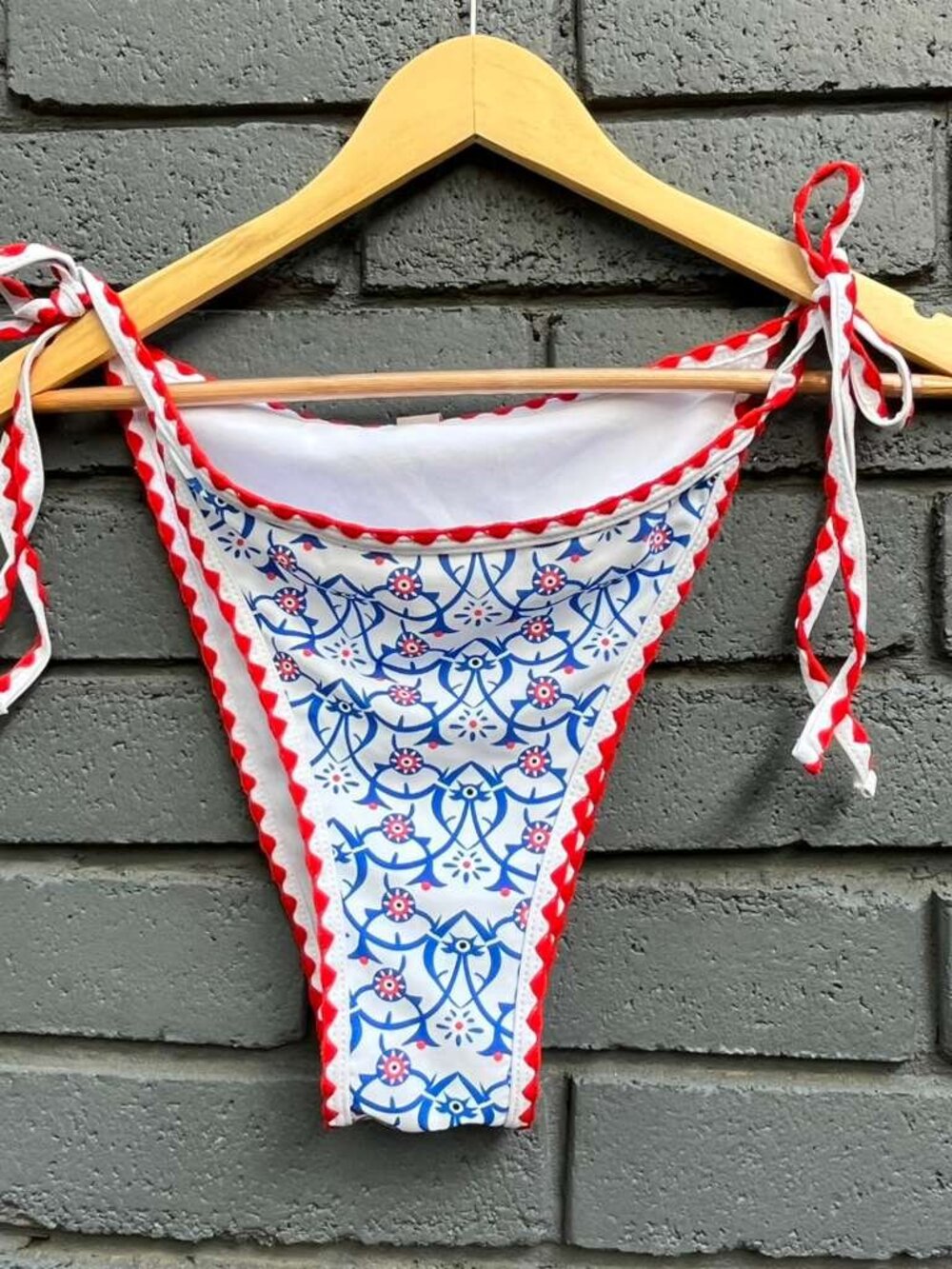 Bohemian Swimsuit Strappy Tie Side Bikini Bottom Triangle Cheeky String Brazilia